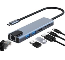 6-in-1 USB C Hub, Ethernet Multi Port Adapter with 4K HDMI, RJ45 Ethernet Por...