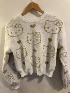 Hello Kitty White & Gold Sparkly Pullover Glitter Sweater Girls XL 14-16 Sanrio