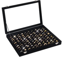 Ring Organizer for Jewelry, Holder Box with Clear Lid, 2-Ring Tray 