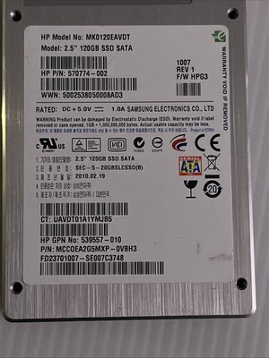 Hp Model No mko120eavdt  Model 2.5 In. 120gb SSD Data Storage  rate dc + 5.0v