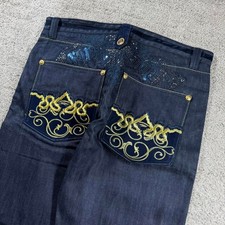 NWT Baggy Grunge Crown Holder Y2K 2000 s Embroidered Skater Denim Jeans