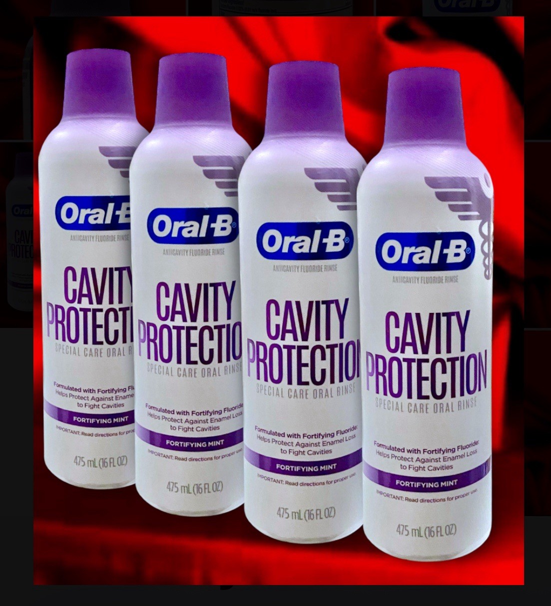 4pk Oral-B Cavity Protection Fortifying Mint Oral Rinse Mouth Wash 475ml Each