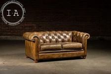 Vintage Chesterfield Tufted Leather Sofa with Cushions in Brown