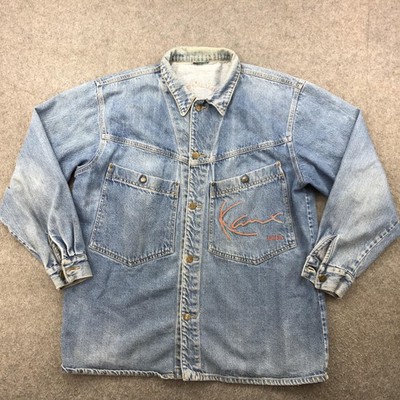 Vintage Karl Kani Jacket Mens XL Blue Denim Shirt Jacket