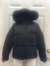 BURBERRY LONDON BLUE LABEL NOVA CHECK PUFFY FUR TRIM HOOD SIZE L