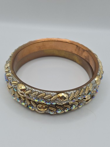Set 2 Bracciali Vintage Tono Oro AB Aurora Boreale Strass 7,5mm - Foto 14 di 15