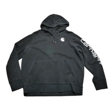 Carhartt Hoodie Womens XL 16/18 Black Relaxed Fit Logo Sleeve Sweatshirt