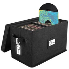 Vinyl Record Storage Box for 7"/45 RPM Lps, Black Case with Lid Holds up to 80 A