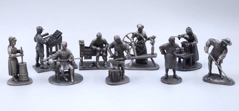 9 Vintage People of Colonial America Fine Pewter Figurines Franklin Mint 1970s
