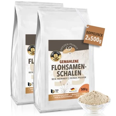 GOLDEN PEANUT Flohsamenschalen 95% gemahlen 2 x 500 g Sparpack glutenfrei Ballaststoff vegan