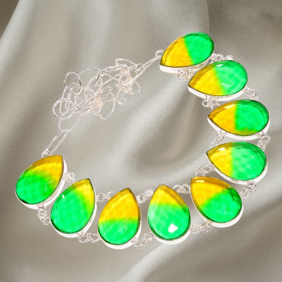 Natural Bio Color Quartz 925 Silver Finish Channel Set Chain Elegant Necklace