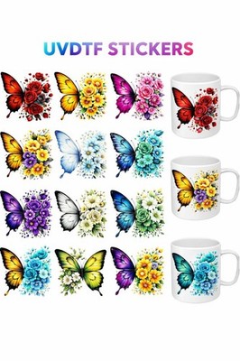 12 Bogen Floral Schmetterling UV DTF Transfer Aufkleber - Rub On Transfer Sticker