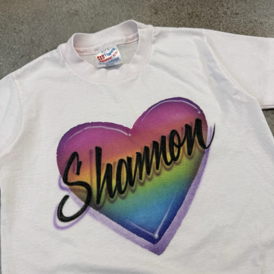 Linda Camiseta de Colección Años 80 con Nombre Shannon Aerografiada Juvenil Pequeña Rosa Arte Retro Foto 3 de 4