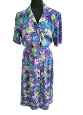 Vintage 90's Purple Floral Midi Skirt Set Sz 10/12 Coastal Vacation Resort