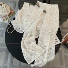 French Lace Top Pants Sets Womens 2025 New Summer Lace Floral Vest Two-piece Set