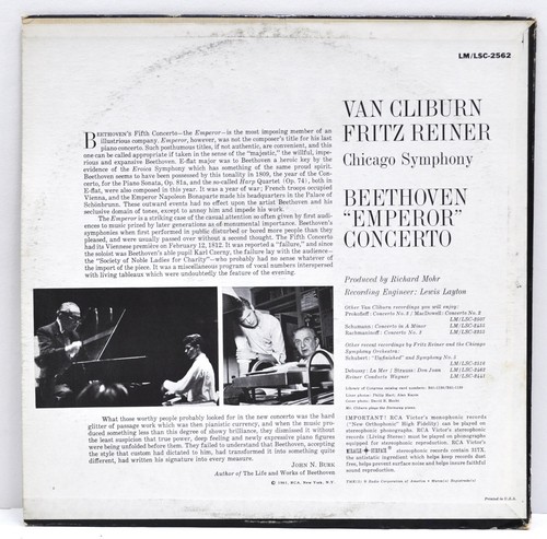 VAN CLIBURN "Beethoven - Emperor Concerto" Vinyl LP RCA Victor LSC-2562 - Picture 2 of 6
