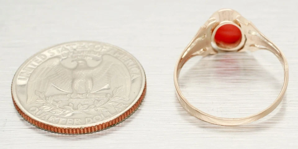 Antiguo anillo solitario coral piel de ángel Art Nouveau - oro amarillo de 14 k talla 8,75 Foto 4 de 4