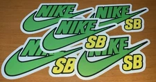 NEW Nike SB Sticker  4" x 2"  Green and Yellow x 5 (FREE SHIPPING + NO TRACKING)