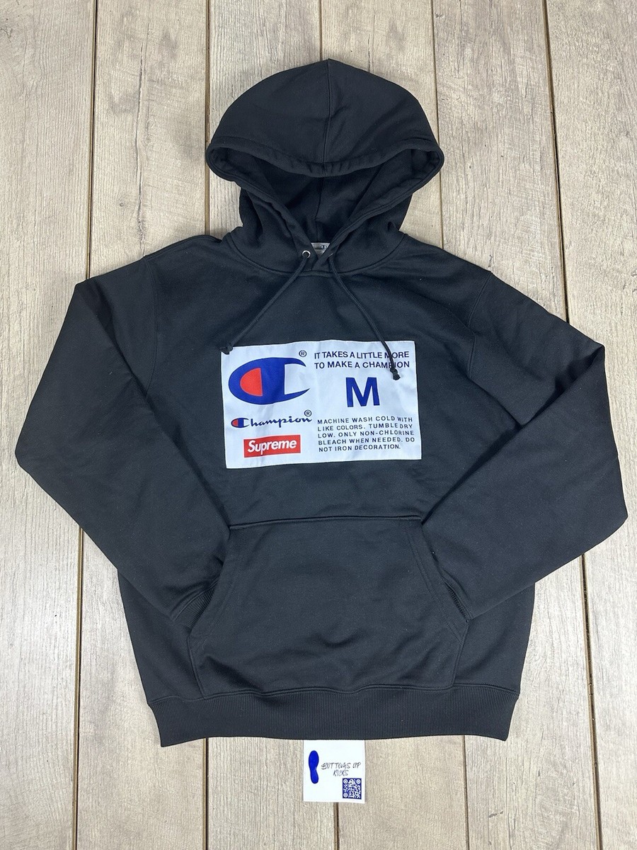 Supreme Black Champion Label Hoodie Sweatshirt Size Medium