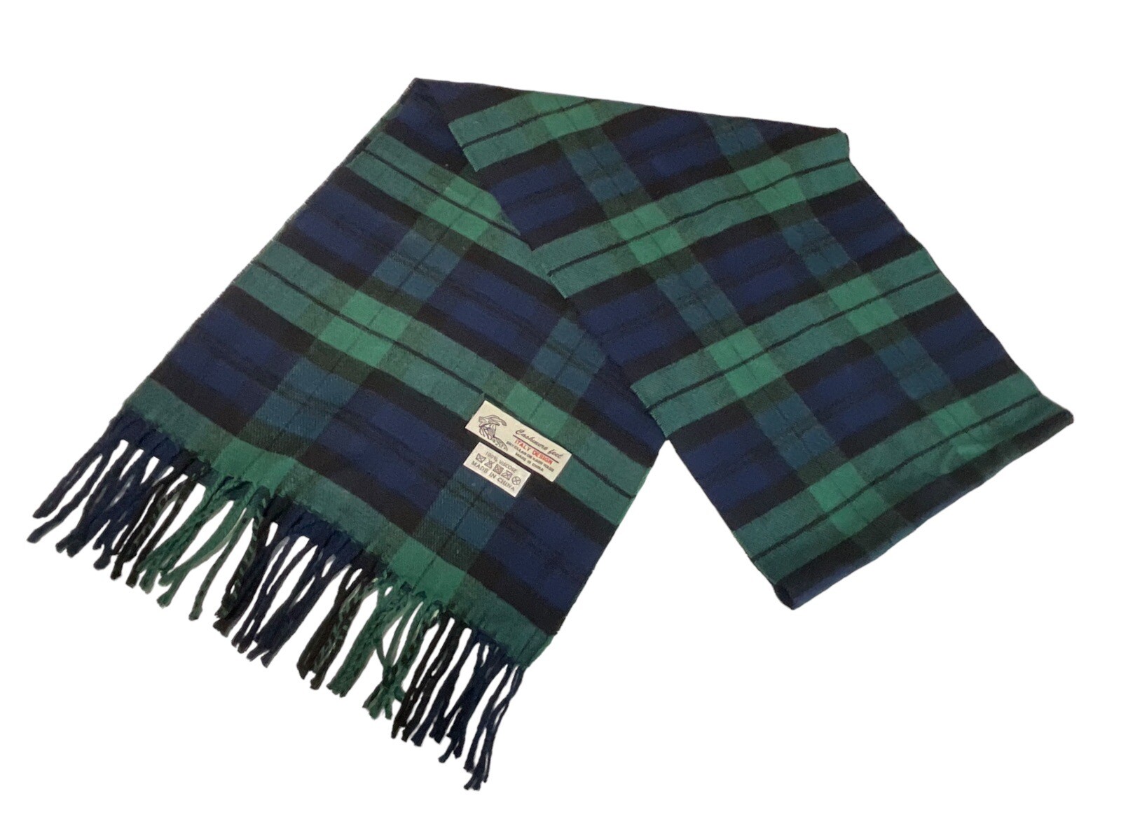 Italian Cashmere Feel Blue Green Viscose Scarf 68x12 Soft MINT Condition  -image