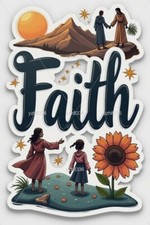 Faith Inspirational Sticker - Scenic Mountain View with Sunflower - Zink Print
