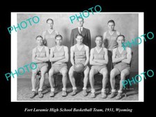 OLD LARGE HISTORIC PHOTO OF FORT LARAMIE WYOMING SCHOOL BASKETBALL TEAM 1931