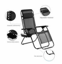 ZERO GRAVITY CHAIR SUN LOUNGER OUTDOOR GARDEN FOLDING RECLINING W/HOLDER