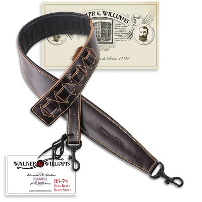 Walker & Williams BS-74 2.5  Dark Brown Leather Clip Style Padded Banjo Strap