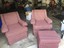 set of 2 red and white swivel rocker chairs with ottoman!! great deal!