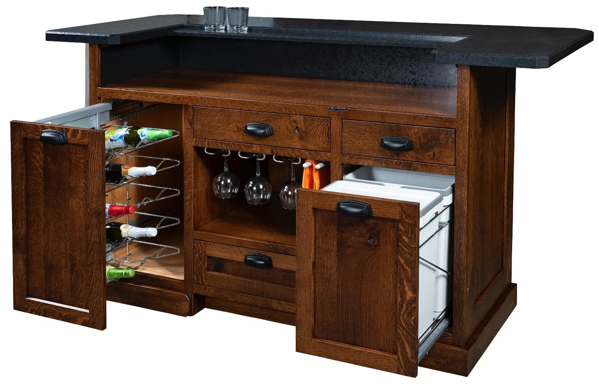 Amish Bar Madera Almacenamiento Seco Gabinete Vino Buffet Comedor Servidor Cocina