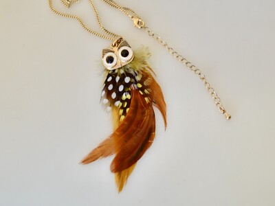 Fine Jewelry Owl Pendant Necklace Owl Made By Feather