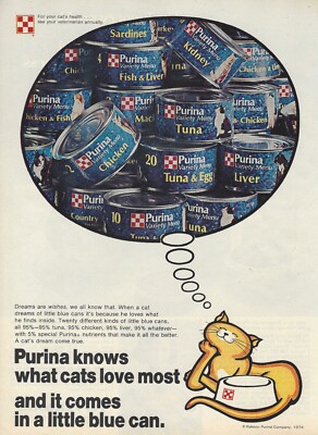1975 Purina Variety Menu Cat Food Pet vintage Print Ad 70's Advertisement