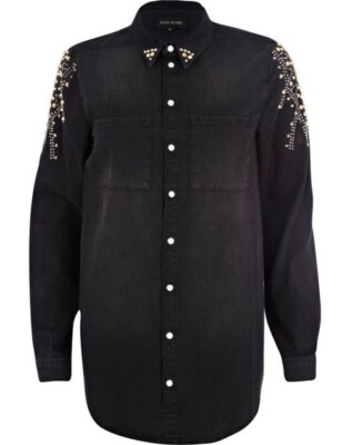Denim Shirt River Island Black Shirt Dress River Island Long