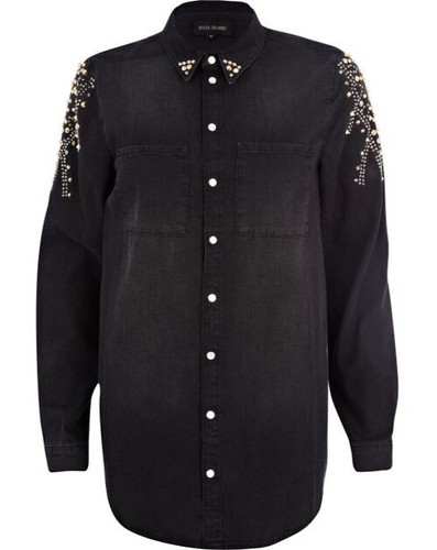 Black Denim Studded Gold Studs 