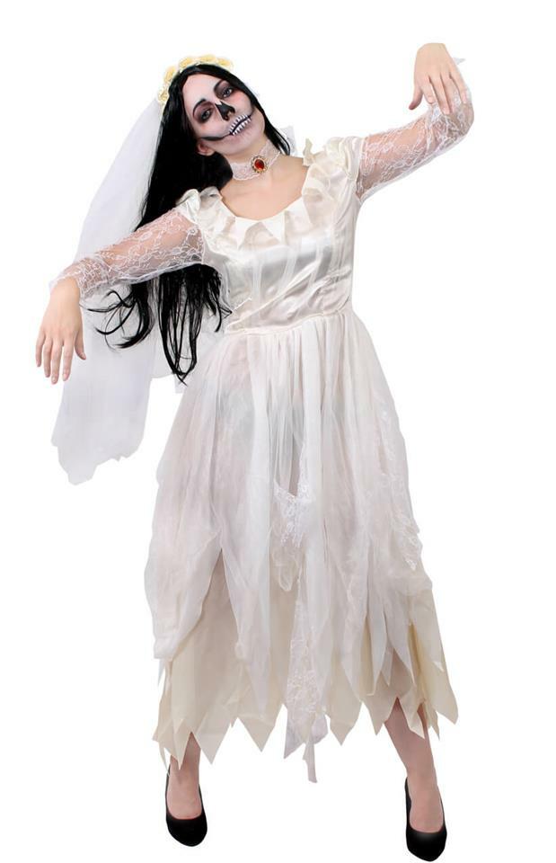 DAMAS FANTASMA NOVIA DISFRAZ RASGADO HALLOWEEN DISFRAZ VELO Y GARGANTILLA MUERTOS