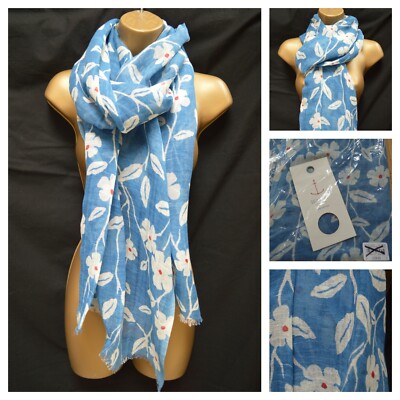 NEW £29.95 SEASALT SCARF SHAWL TRANQUIL SCARF LINEN COTTON BLUE FLORAL