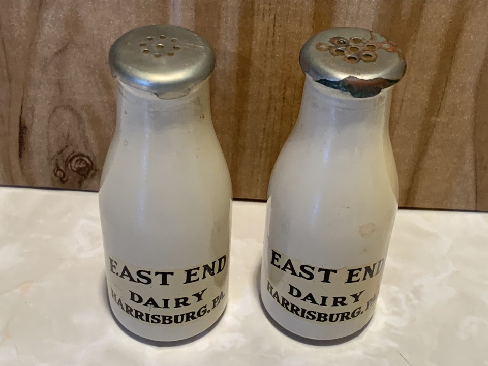 Vintage East End Dairy Harrisburg Pa Milk Bottle Salt And Pepper Shaker