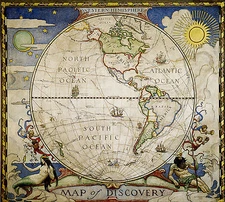 1921 Map Western Hemisphere Map of Discovery Vintage History Wall Poster School