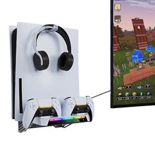 RGB Charger Wall Mount Holder Headset Hanger For PS5 PS5 Slim Console