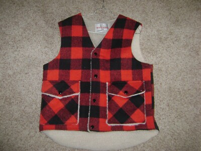 Vintage Buffalo Plaid Check Sherpa Lined Wool Men's Medium Vest