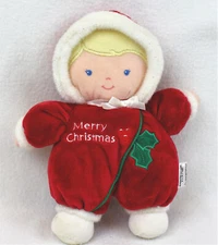 Prestige Plush Doll 8.5" Rattle Lovey Blonde Blue Eyes Christmas Baby Toy
