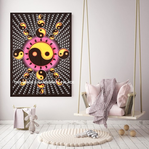 Tapisserie Mandala 150x130cm Psychédélique - Tenture Murale Fibre Polyester Yoga Décoration