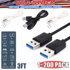 USB 3.0 A Male to A Cable Lot Data Transfer Super Speed Power Charger Metal 3FT