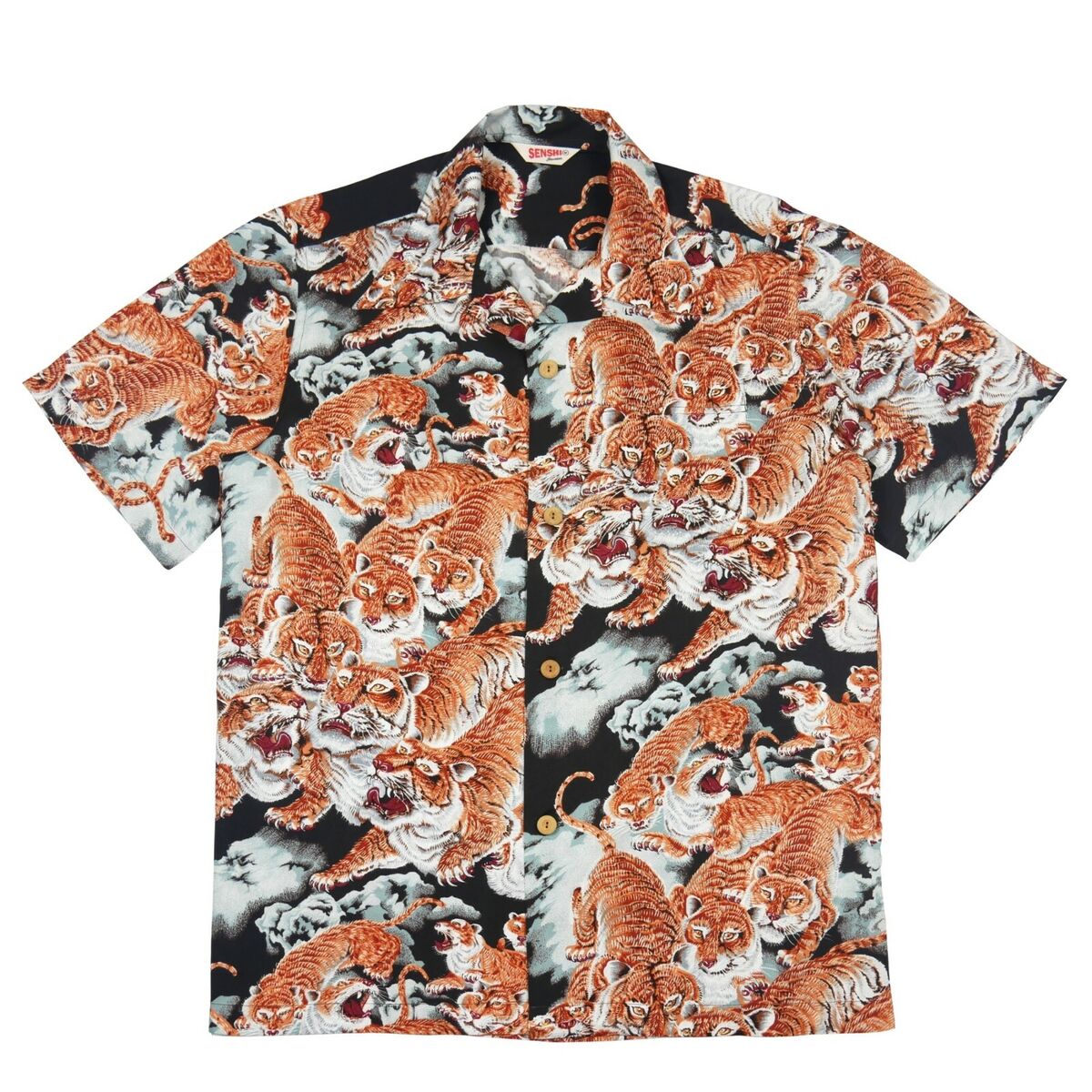 BOB DONG One Hundred Tigers Hawaiian Shirts Men Tropical Aloha Short Sleeve