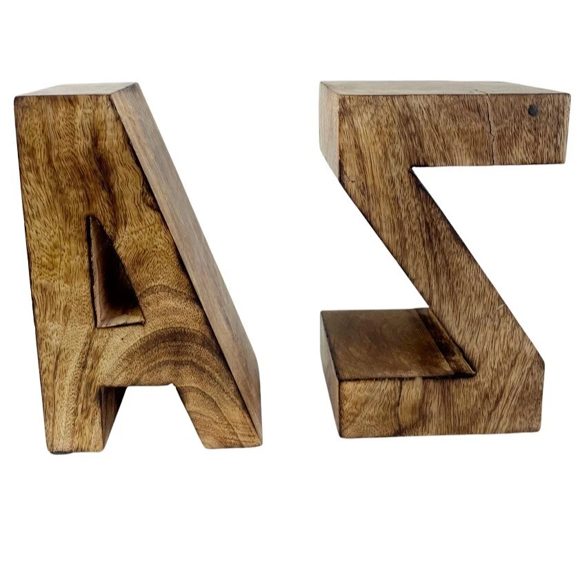 Sujetalibros de madera letras de la A a la Z 2 bloques gruesos moderno contemporáneo decoración de biblioteca 8" Foto 3 de 4