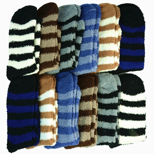 6 Pairs Mens Soft Cozy Fuzzy Striped Crew Winter Home Slipper Socks Size 9-13 - Picture 8 of 8