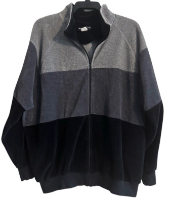 Vintage Neiman Marcus Gray Color Block Men's Velour Zip Up Jacket sz L