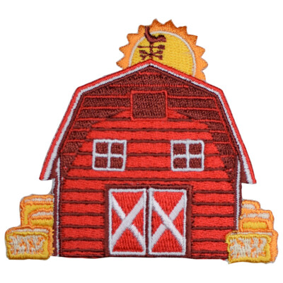 Farmhouse Applique Patch - Red Barn, Farm, Farmer, Rancher Badge 3'' (Iron on)