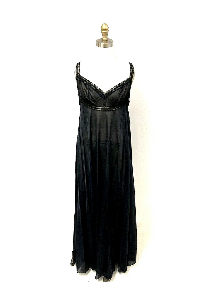 Juego de Cuerpos Celestiales Miss Elaine Peignoir Vintage Nuevo con Etiquetas Negro 100% Nylon L Encaje Foto 4 de 4