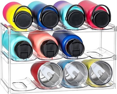 LARGER Compartment - 3 Tier Stackable Water Bottle Organizer Holder - for